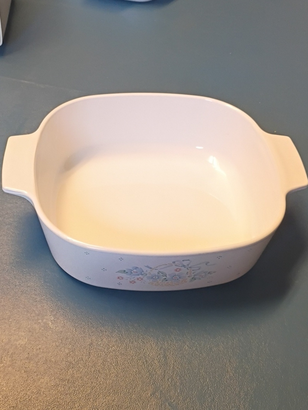 Corningware White Ceramic Square Baking Dish with Pastel Floral Pattern